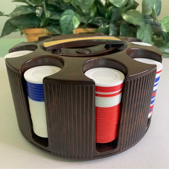 E.S LOWE Poker Chip Carousel Caddy Dispenser Made In USA Vintage 1960's W/ Chips - Picture 4 of 14